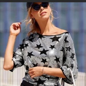 Boston Proper Black & Silver Sequin Star Blouse